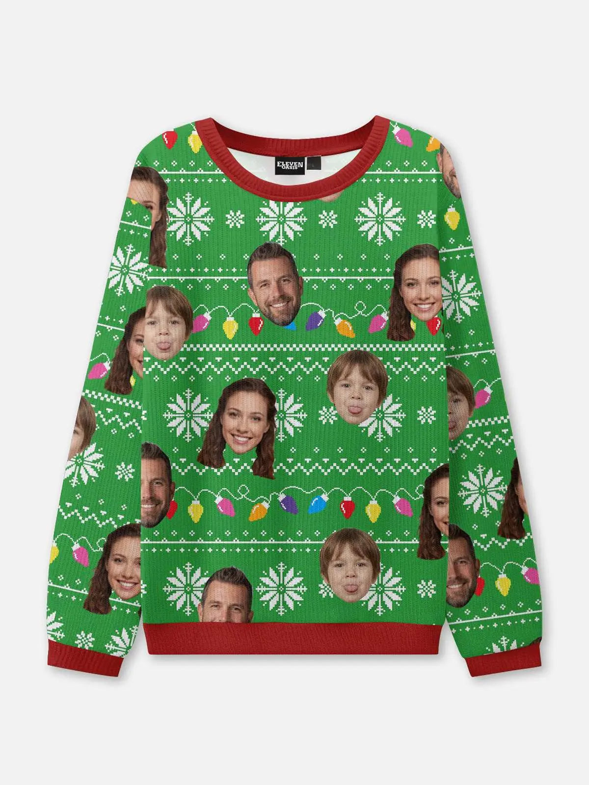 Customizable Face Christmas Lights Ugly Christmas Sweater ElevenOasis