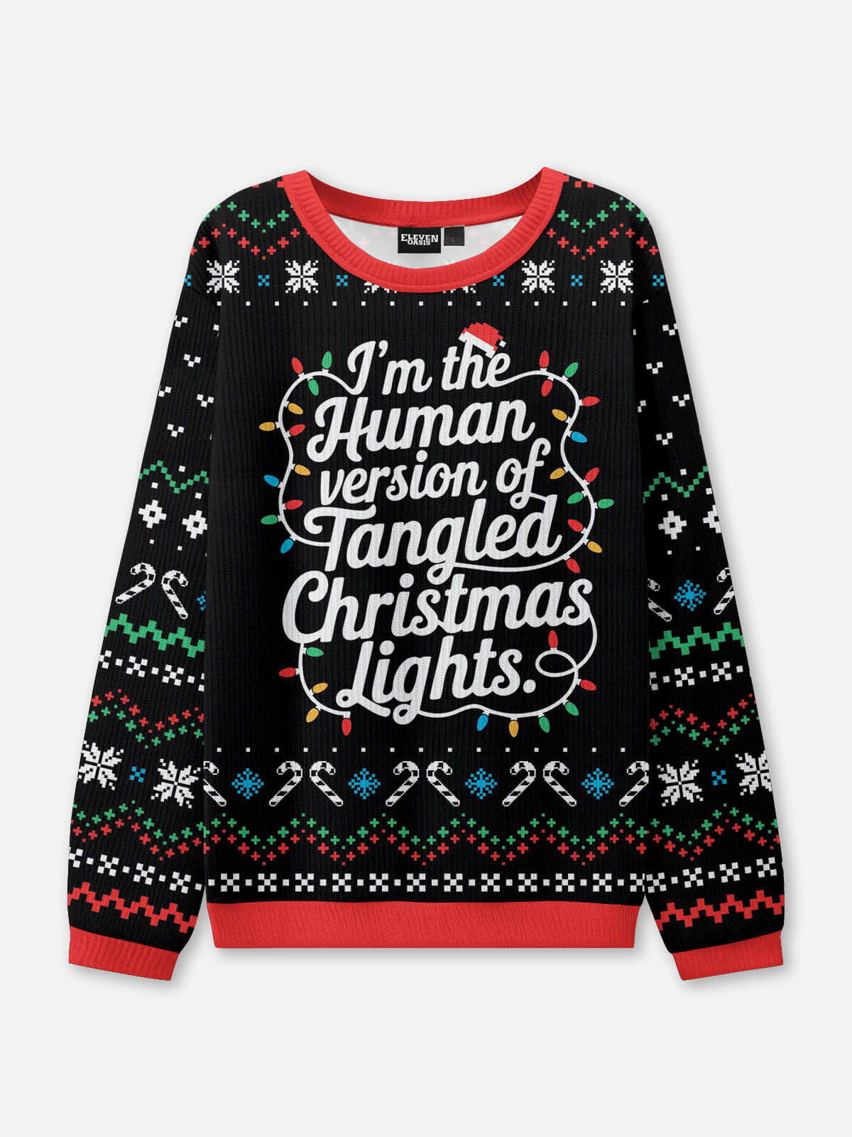 "Tangled Christmas Lights" Relatable Ugly Sweater Eleven Oasis