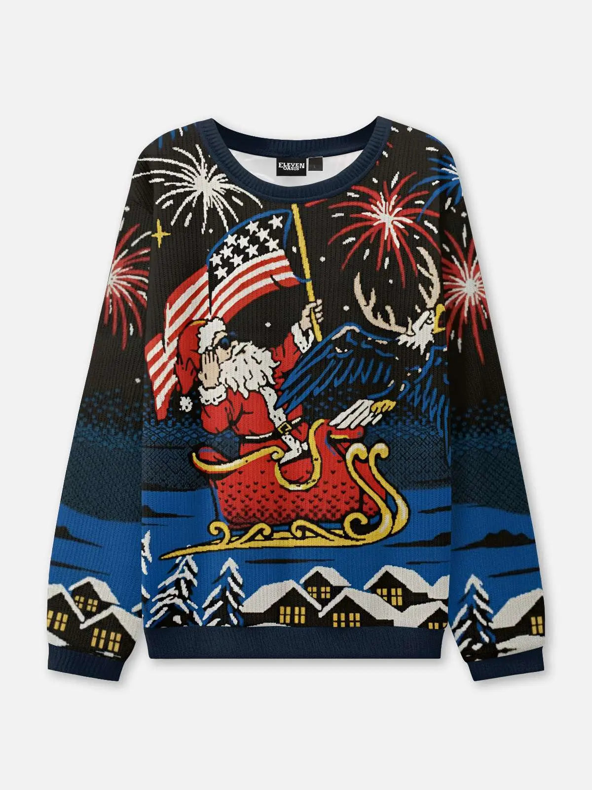 Patriotic Santa Ugly Christmas Sweatshirt ElevenOasis