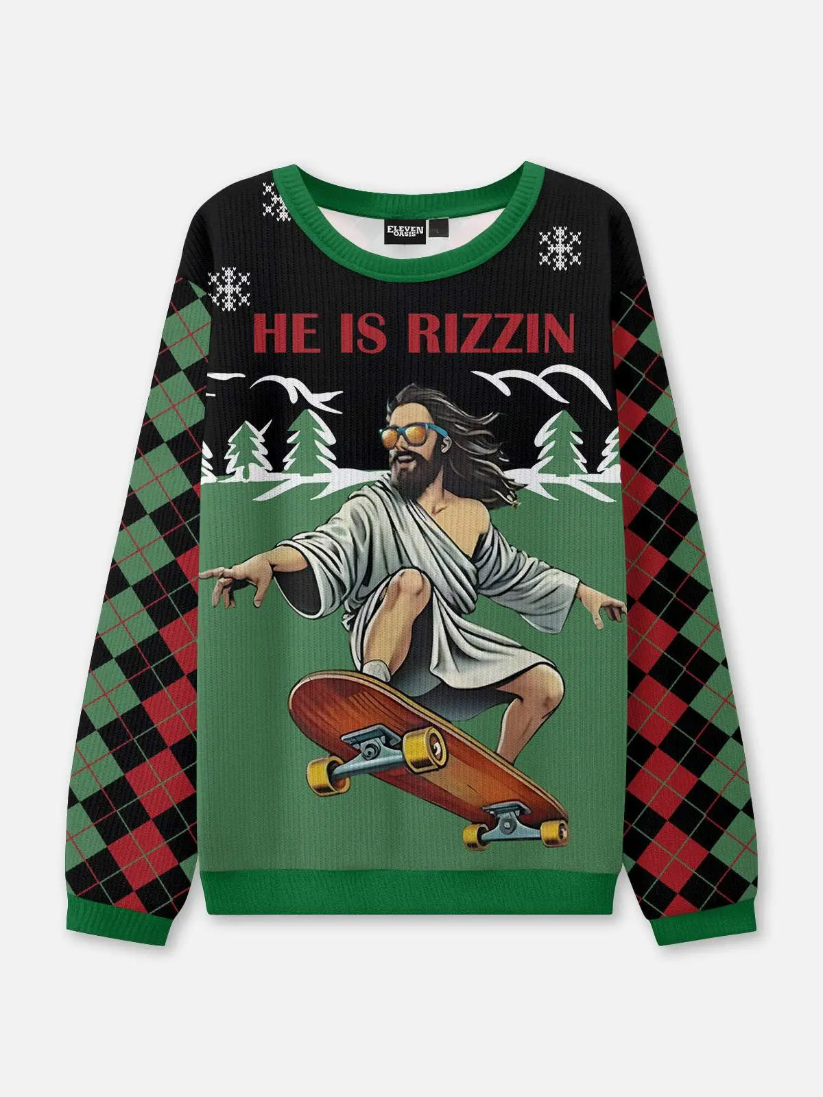 He Is Rizzin Skateboard Ugly Christmas Sweatshirt 