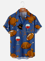 Men's Thanksgiving Short Sleeve Shirt With Turkey And Red Wine PatternMens short sleeve shirts Big and tall Mens shirts Short sleeve shirts for men Mens 4xl shirts Casual short sleeve shirts