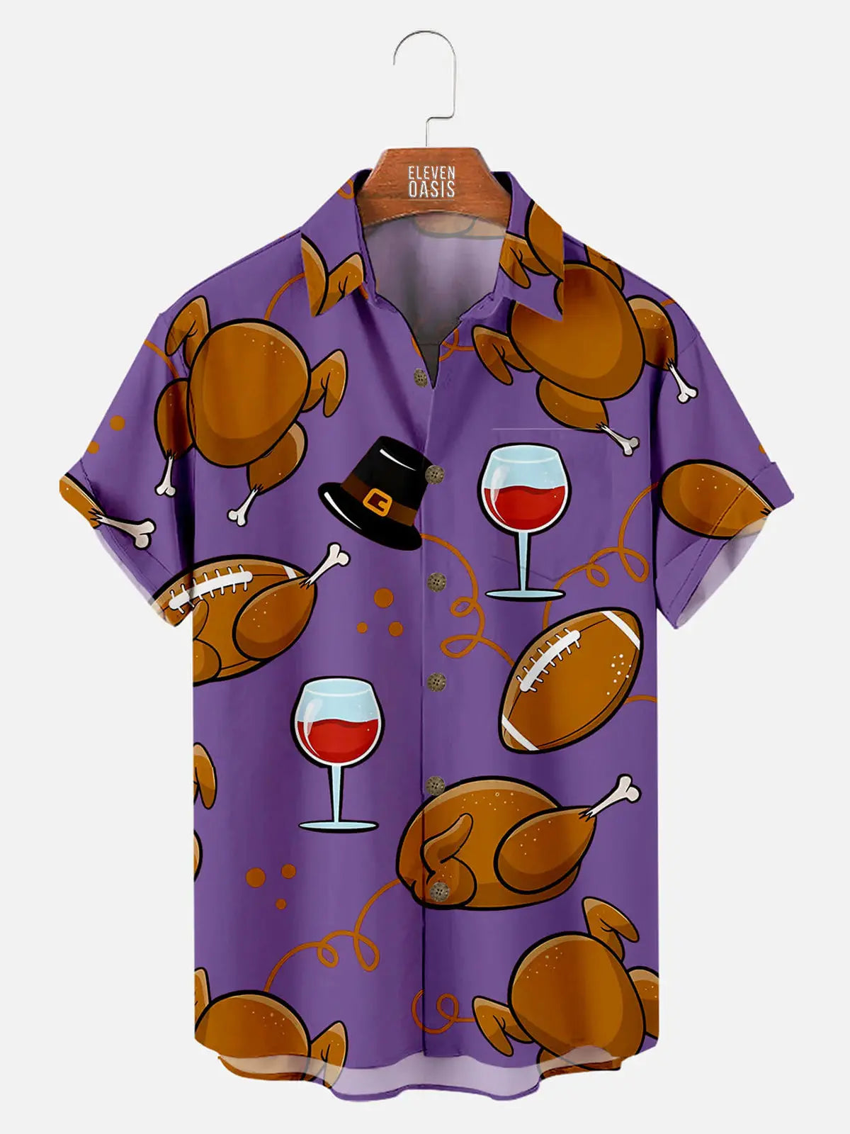 Men's Thanksgiving Feast Football Short Sleeve Shirt, Purple / 4XL Men's Thanksgiving Feast Football Short Sleeve Shirt, Purple / 4XL
