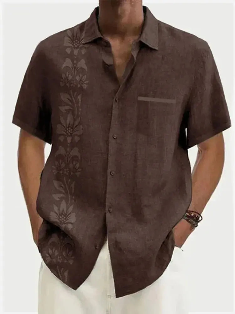 Unilateral Striped Flower Men's Short Sleeve Tops ElevenOasis