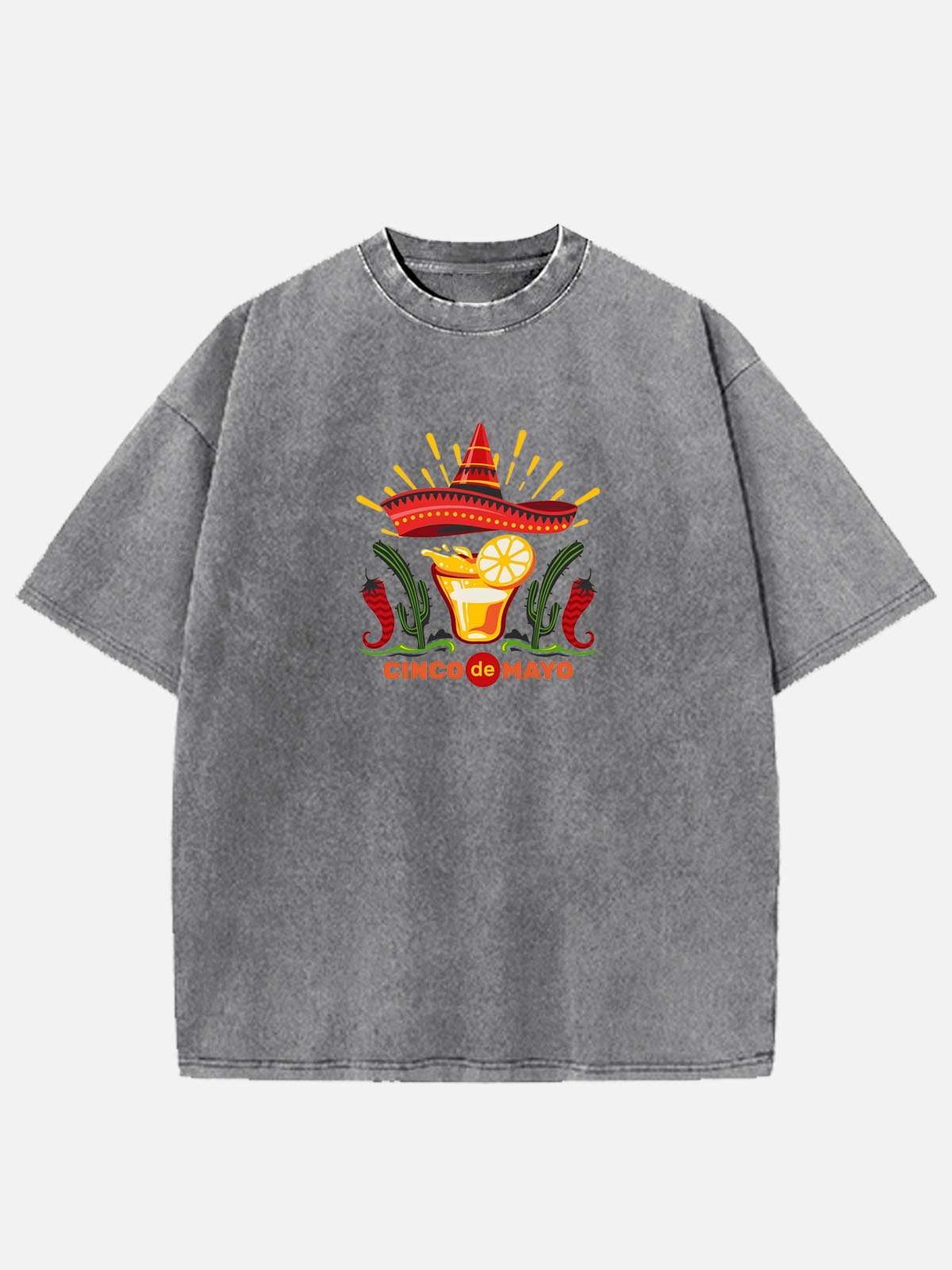 Men’s Cinco de Mayo Cotton Round Neck Short Sleeve T - Shirt Spicy Margarita Skull Sombrero Eleven Oasis