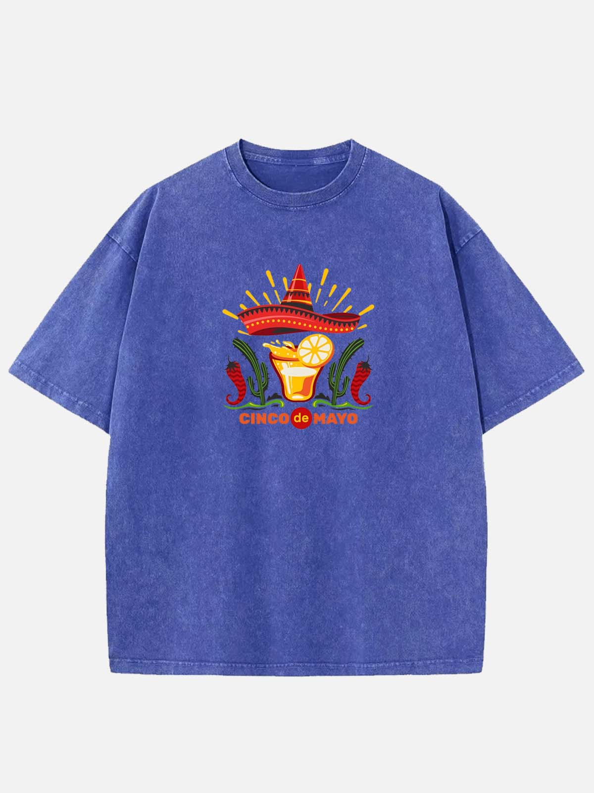 Men’s Cinco de Mayo Cotton Round Neck Short Sleeve T - Shirt Spicy Margarita Skull Sombrero Eleven Oasis