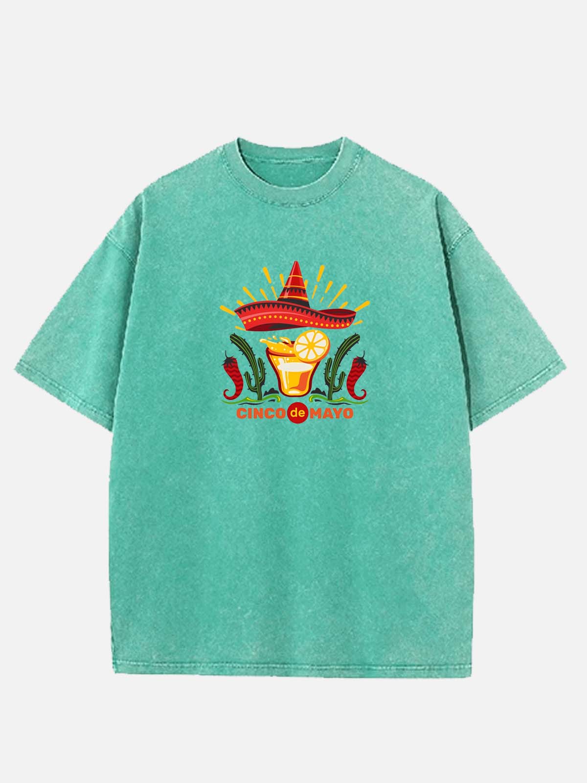 Men’s Cinco de Mayo Cotton Round Neck Short Sleeve T - Shirt Spicy Margarita Skull Sombrero Eleven Oasis