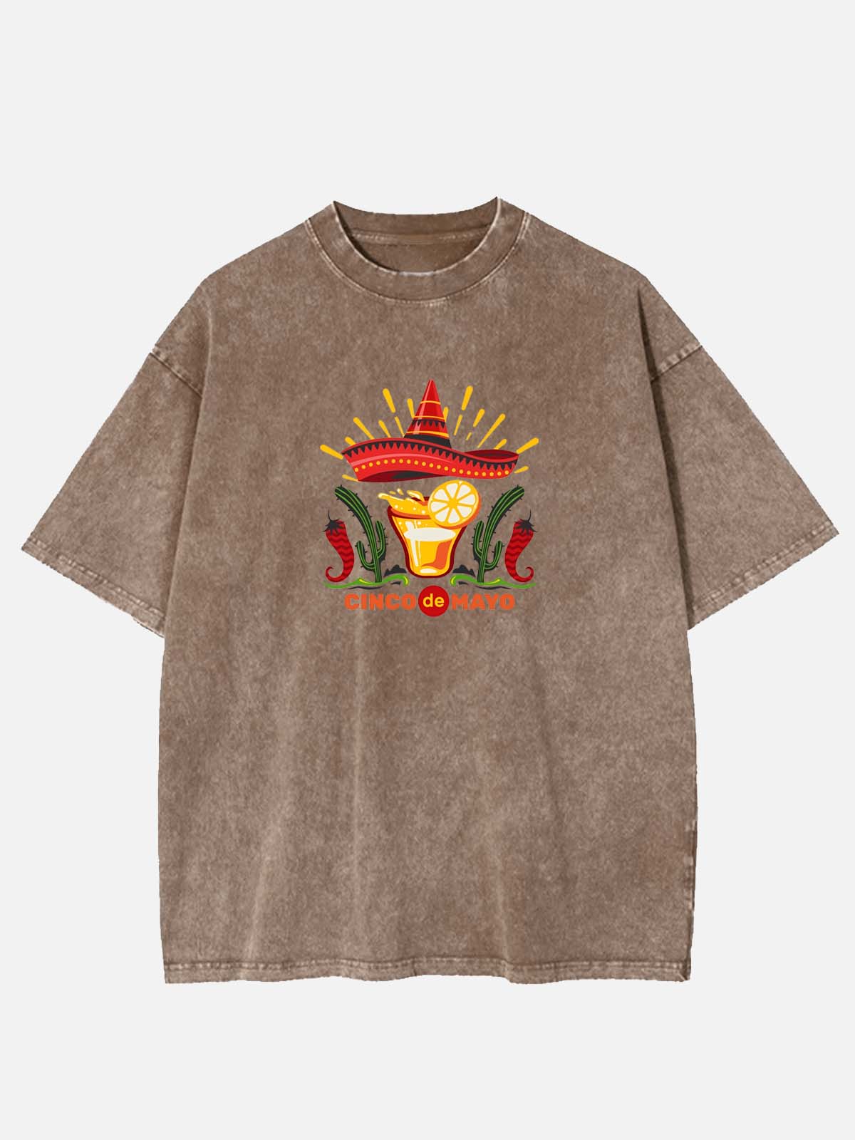 Men’s Cinco de Mayo Cotton Round Neck Short Sleeve T - Shirt Spicy Margarita Skull Sombrero Eleven Oasis