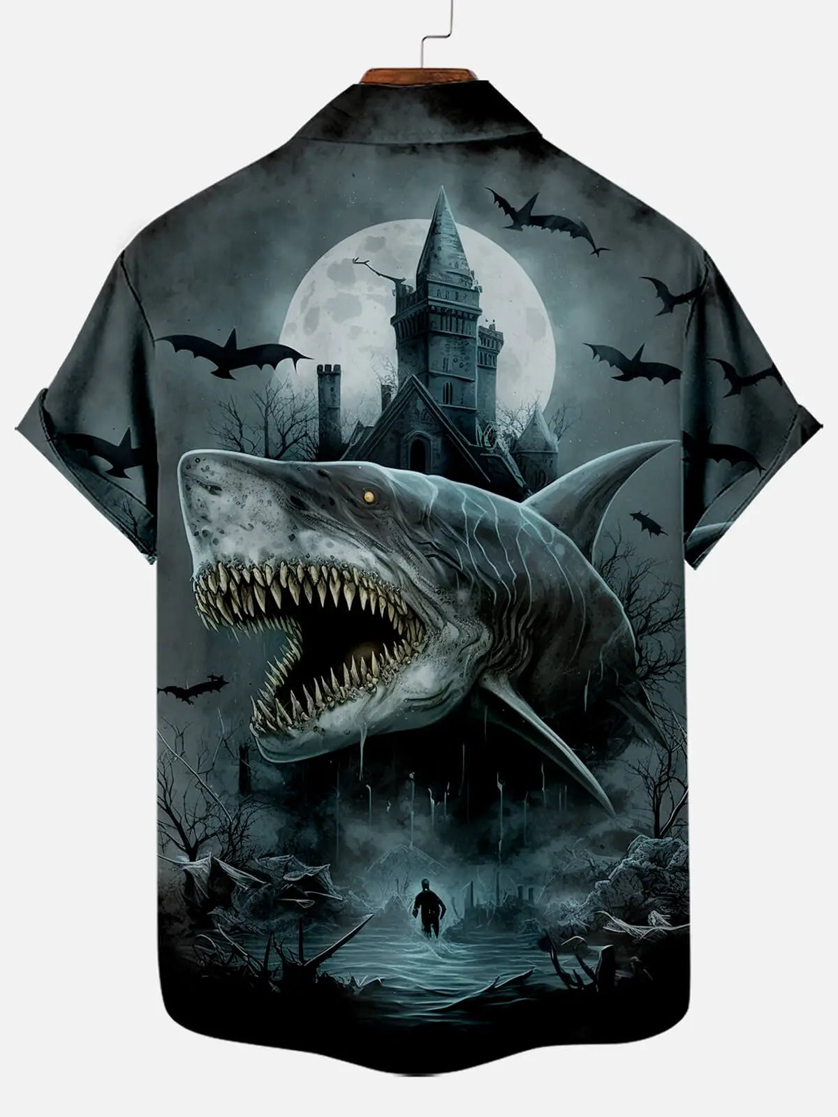 Halloween Scary Shark Illustration Men's Short Sleeve ShirtMens short sleeve shirts Big and tall Mens shirts Short sleeve shirts for men Mens 4xl shirts Casual short sleeve shirts