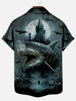 Halloween Scary Shark Illustration Men's Short Sleeve ShirtMens short sleeve shirts Big and tall Mens shirts Short sleeve shirts for men Mens 4xl shirts Casual short sleeve shirts
