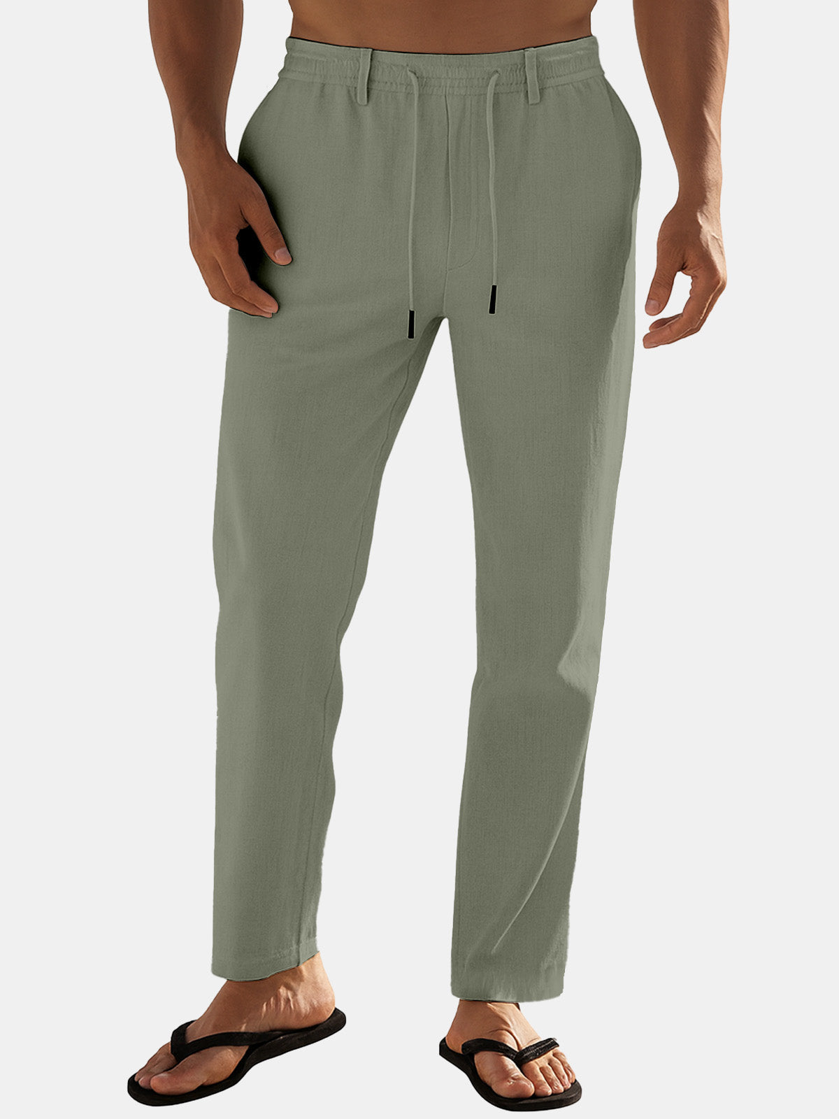 Men's Regular Fit Linen Blend Drawstring Pants Eleven Oasis