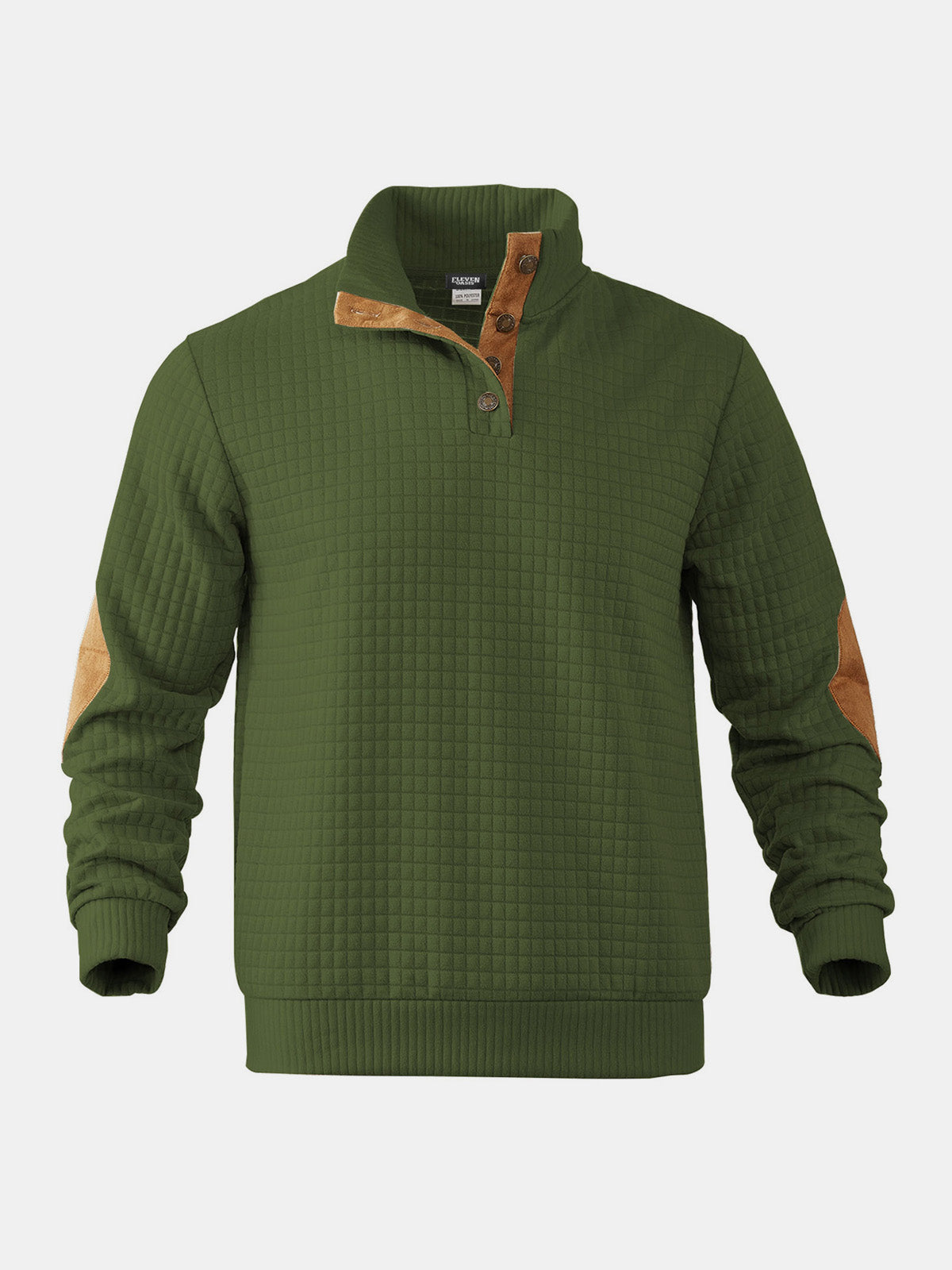 Men's Quilted Elbow Patch Mock Neck Pullover Eleven Oasis