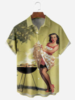 Men's BBQ Vintage Pin-up Model Short Sleeve Casual ShirtMens short sleeve shirts Big and tall Mens shirts Short sleeve shirts for men Mens 4xl shirts Casual short sleeve shirts