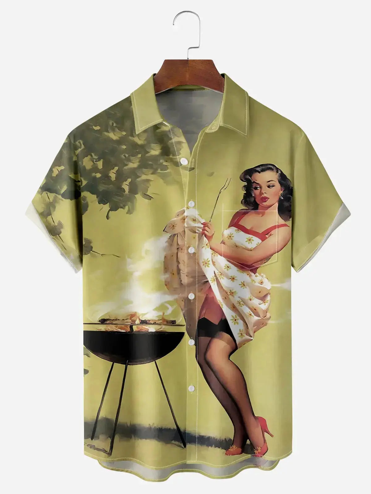 Men's BBQ Vintage Pin-up Model Short Sleeve Casual ShirtMens short sleeve shirts Big and tall Mens shirts Short sleeve shirts for men Mens 4xl shirts Casual short sleeve shirts