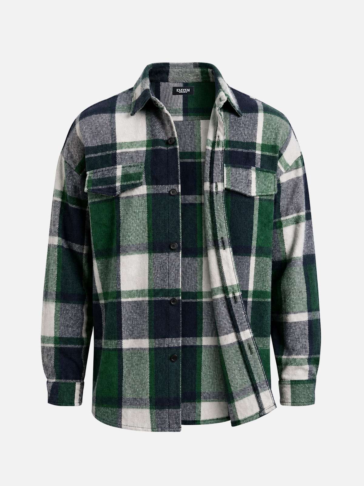 Men's Brushed Overscale Plaid Double Pocket Long Sleeve Shirt Eleven Oasis