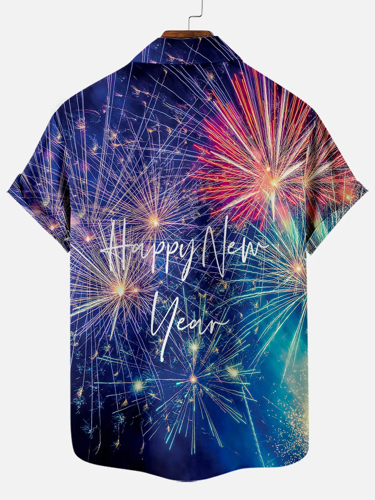 Men's Happy New Year Fireworks Short Sleeve Shirt Eleven Oasis