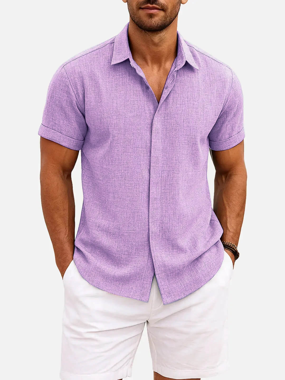 Men's Linen Cotton Blend Short Sleeve Shirt ElevenOasis