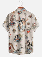 Men's Sailor Tattoo Mermaids Short Sleeve Casual ShirtMens short sleeve shirts Big and tall Mens shirts Short sleeve shirts for men Mens 4xl shirts Casual short sleeve shirts