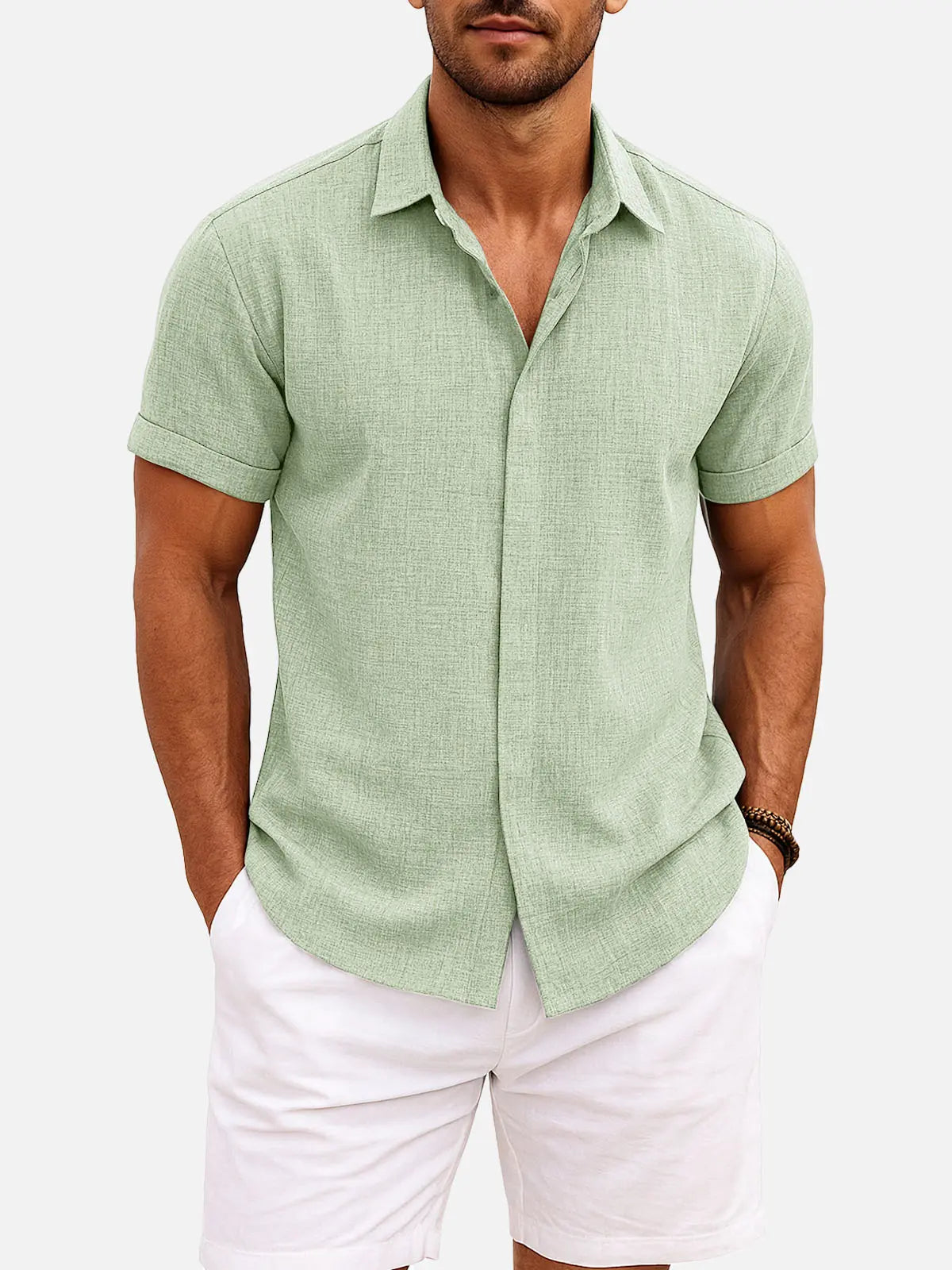 Men's Linen Cotton Blend Short Sleeve Shirt ElevenOasis