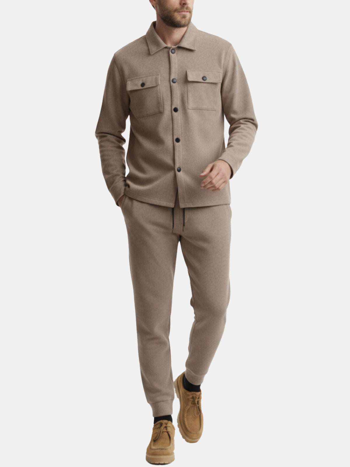 Men's Faux Suede Button-Up Two-Piece Set ElevenOasis