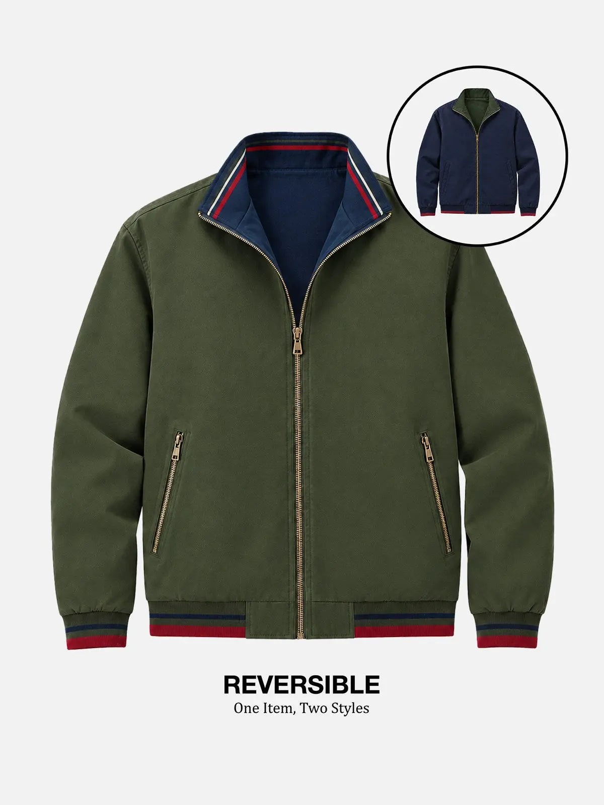 Men's Reversible Relaxed Fit Zip-Up Bomber Jacket