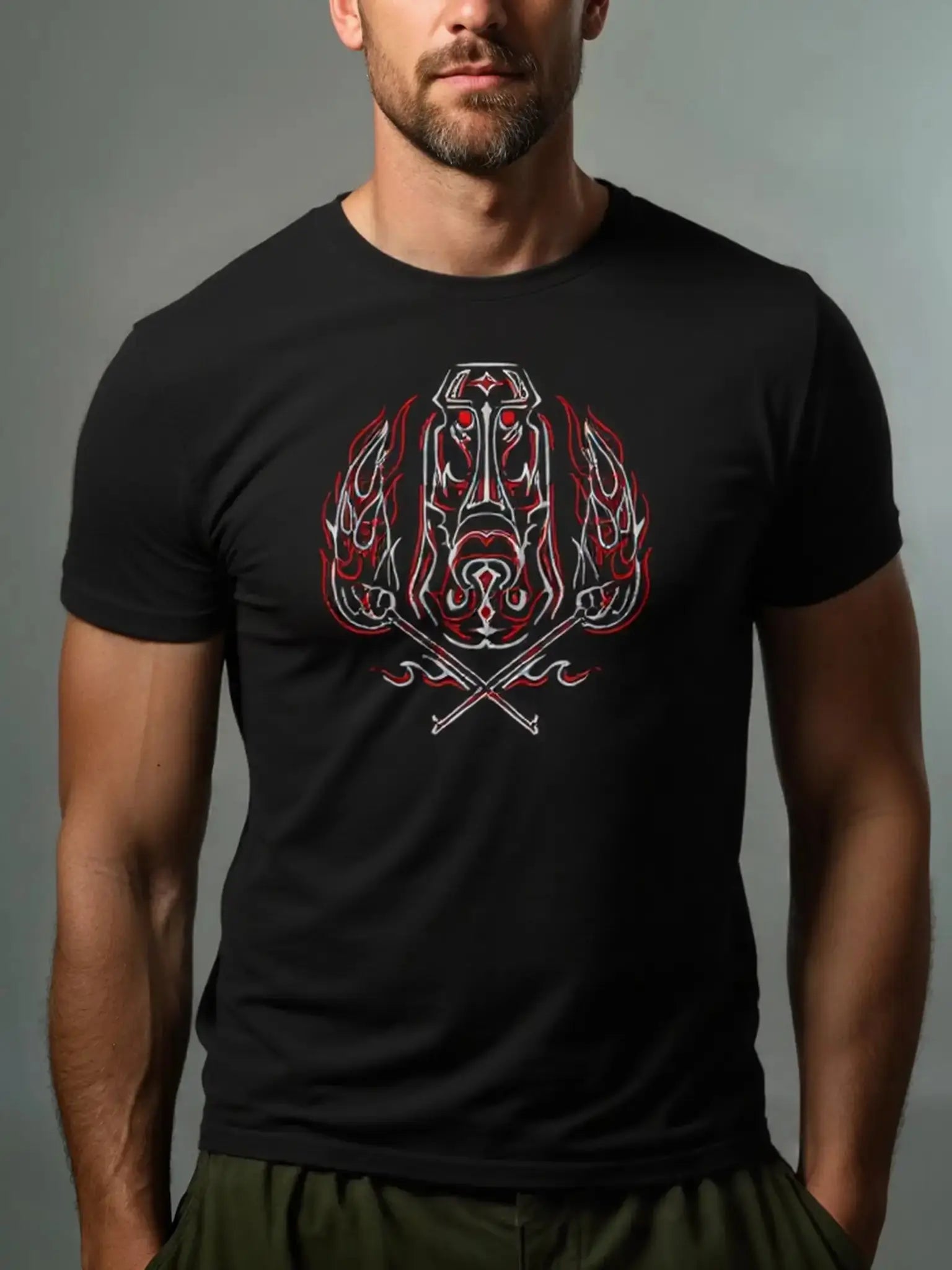 Pinstripe Tiki Art Cotton T-Shirt Eleven Oasis