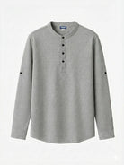 Men's Waffle Knit Henley Long Sleeve Shirt ElevenOasis