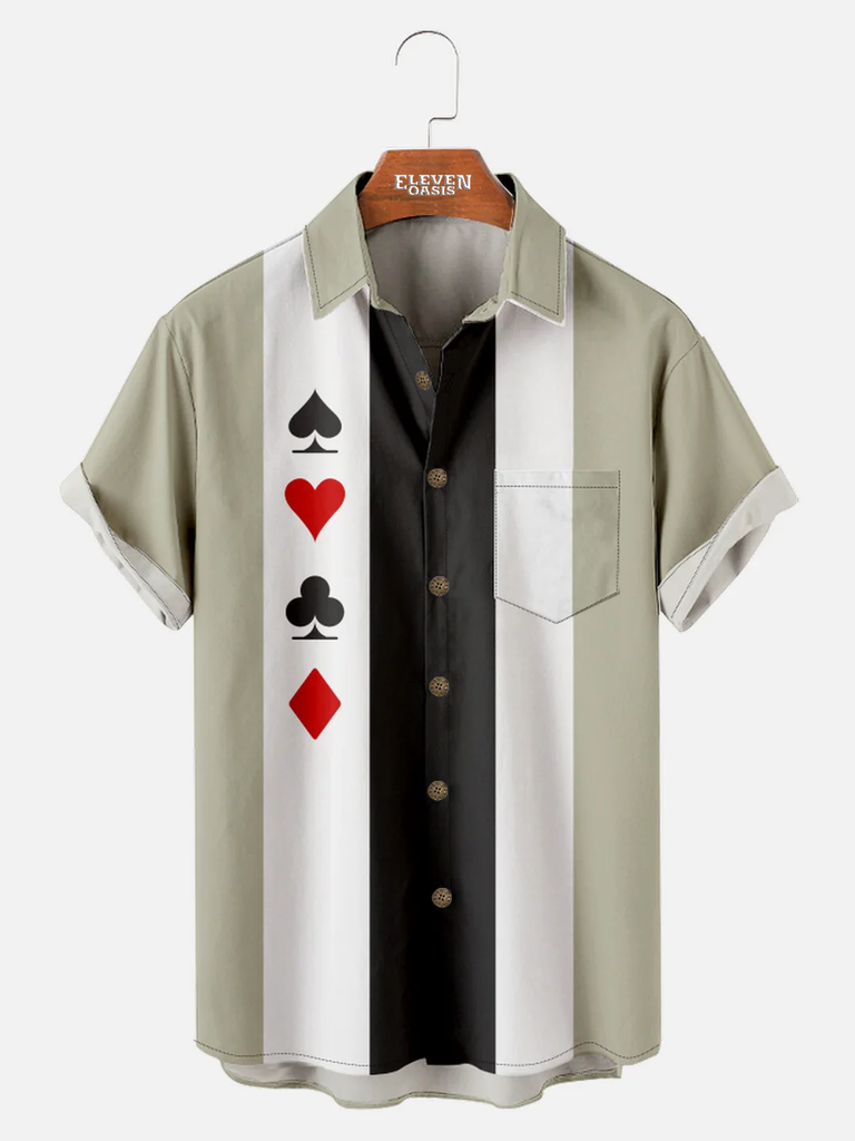 Men's Geometric Print Casual Short Sleeve Hawaiian Bowling Shirt ElevenOasis