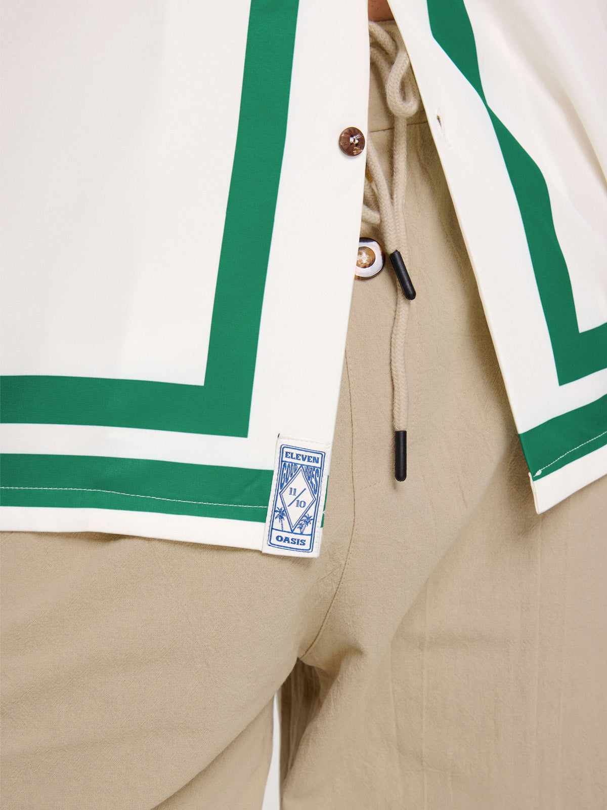 Men's 60s Green-Trim Bowling Style Camp Collar Short Sleeve Shirt Eleven Oasis