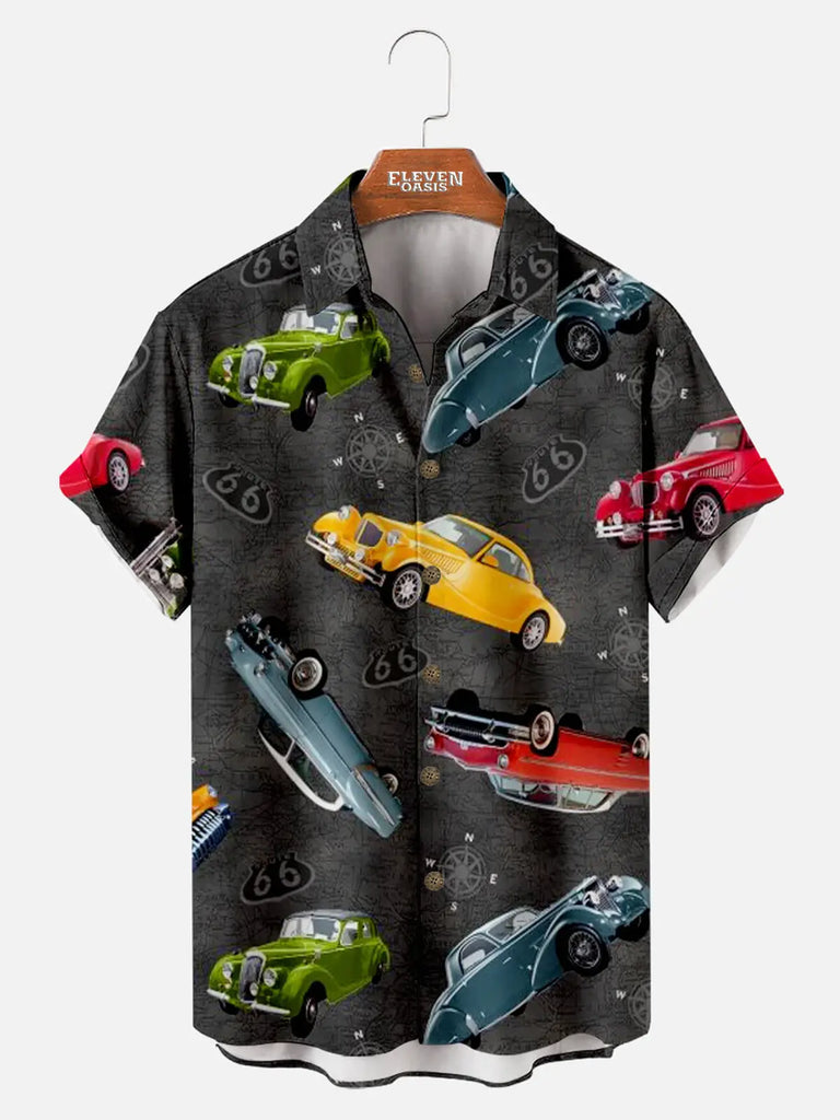 Nostalgic Retro Car Street Men's Short Sleeve Shirt ElevenOasis