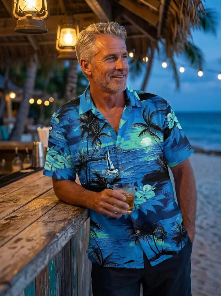 Men's Island Sunset Sail Short Sleeve Shirt Eleven Oasis