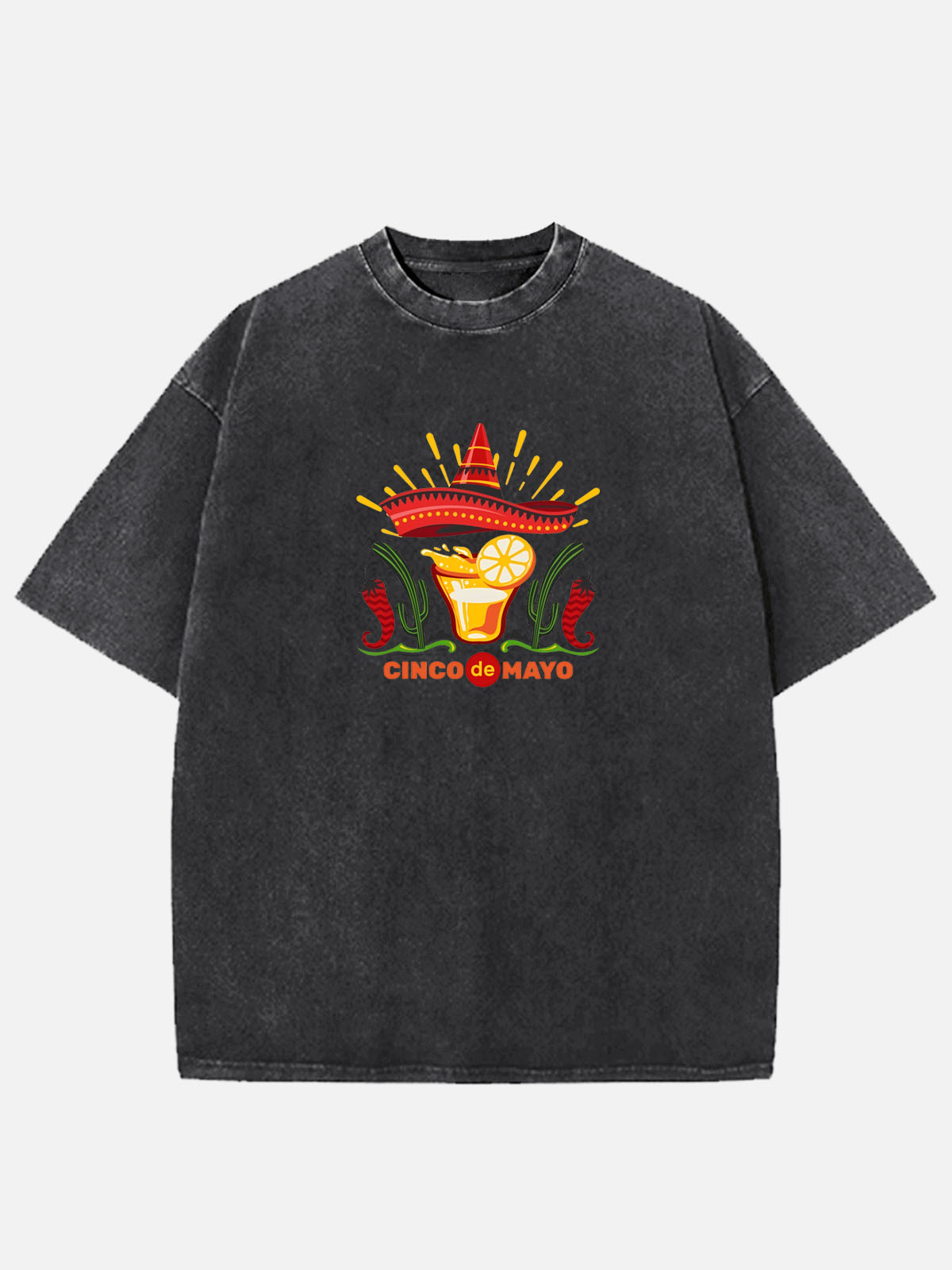 Men’s Cinco de Mayo Cotton Round Neck Short Sleeve T - Shirt Spicy Margarita Skull Sombrero Eleven Oasis