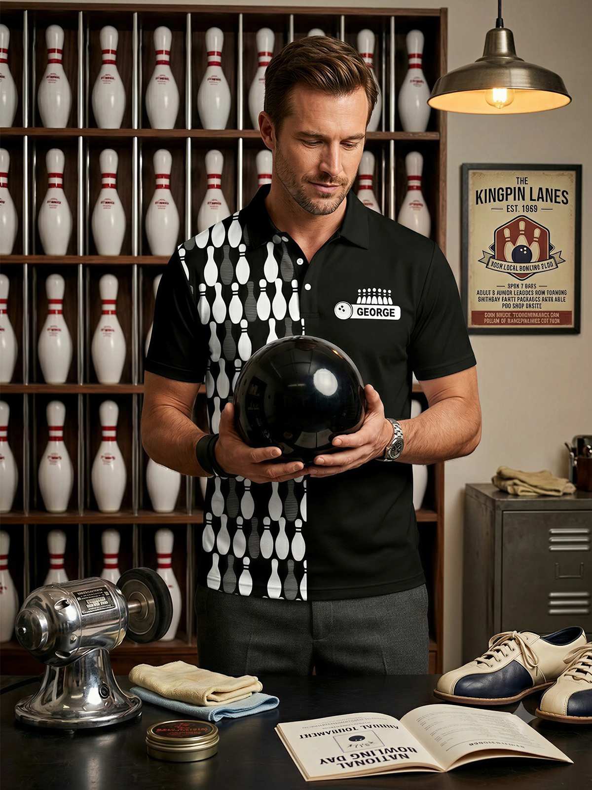 Men's Custom Kingpin Lanes Short Sleeve Polo Shirt Eleven Oasis