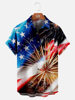 Happy Independence Day Firework Flag Pattern Men's Short Sleeve Pocket ShirtMens short sleeve shirts Big and tall Mens shirts Short sleeve shirts for men Mens 4xl shirts Casual short sleeve shirts