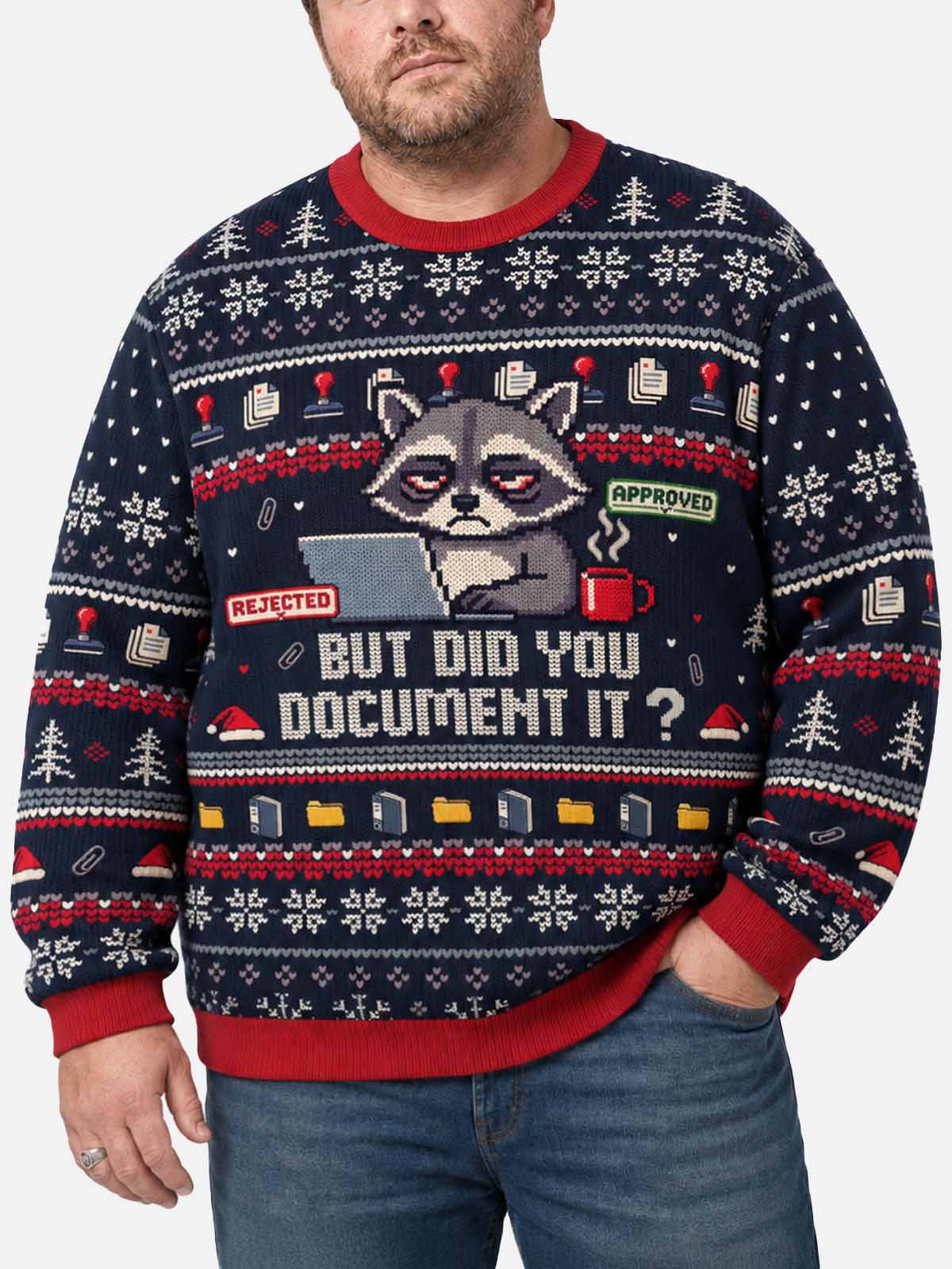 But Did You Document It? Office Raccoon Ugly Christmas Sweater 