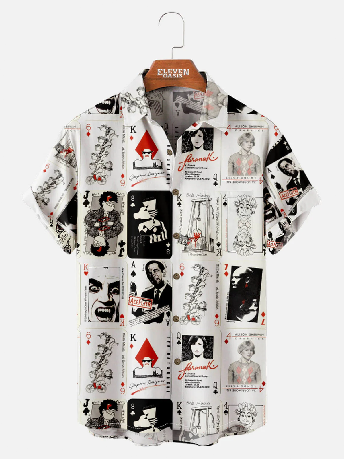 Tall Men’s Playing Cards Spread Collar Short Sleeve Shirt Funny Poker Eleven Oasis