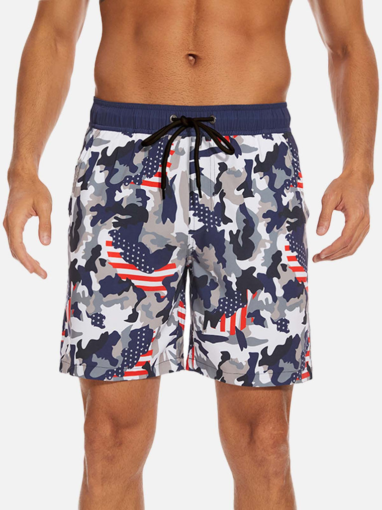 Men’s Vacation Elastic Waist Swim Trunks Flamingo Float Eleven Oasis