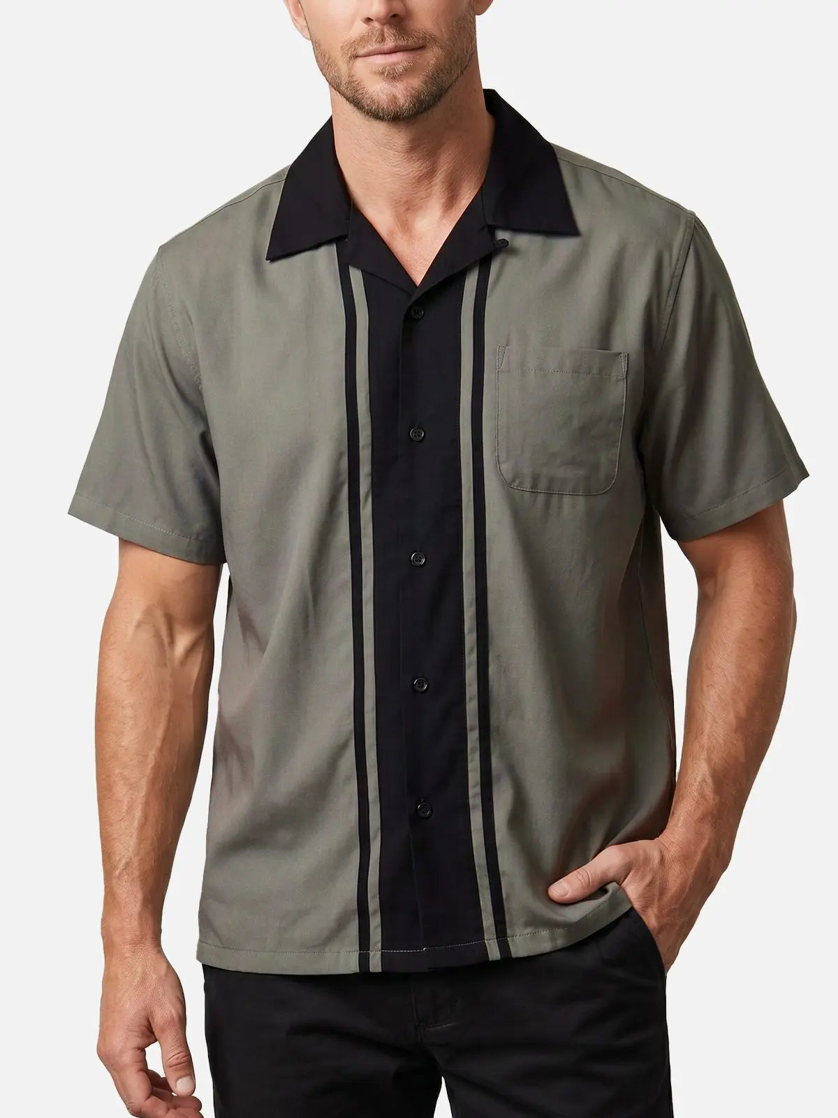 Men's Centerline Panel Bowling Short Sleeve Shirt Eleven Oasis