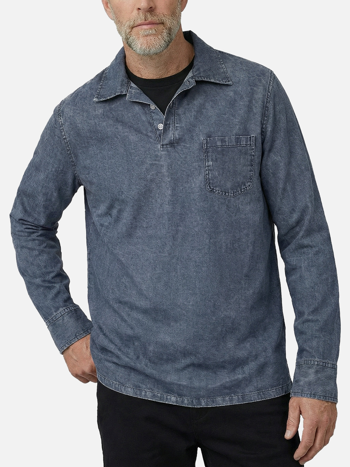 Men's Washed Long Sleeve Henley Shirt ElevenOasis