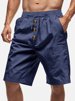 Men's Linen Blend Drawstring Button Fly Shorts Eleven Oasis