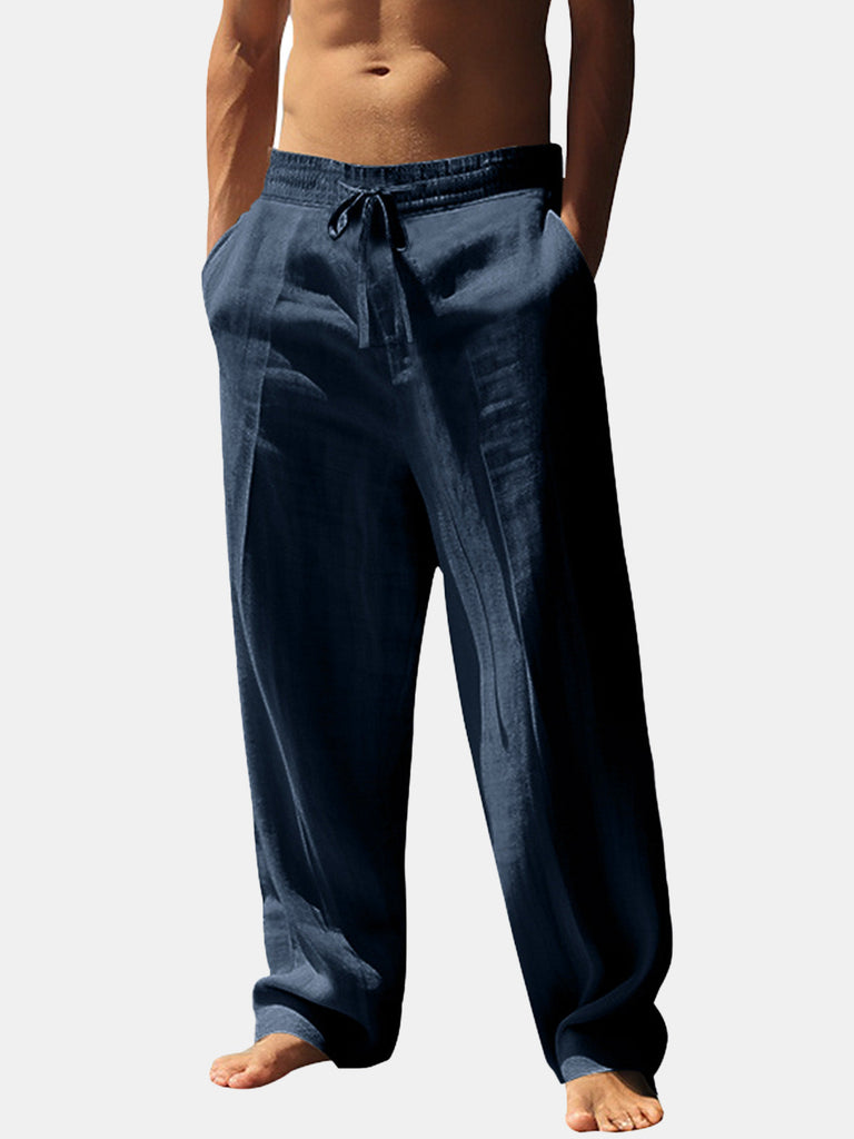 Men’s Solid Color Linen Elastic Waist Wide Leg Pants Vacation Effortless Lounge Wear Eleven Oasis