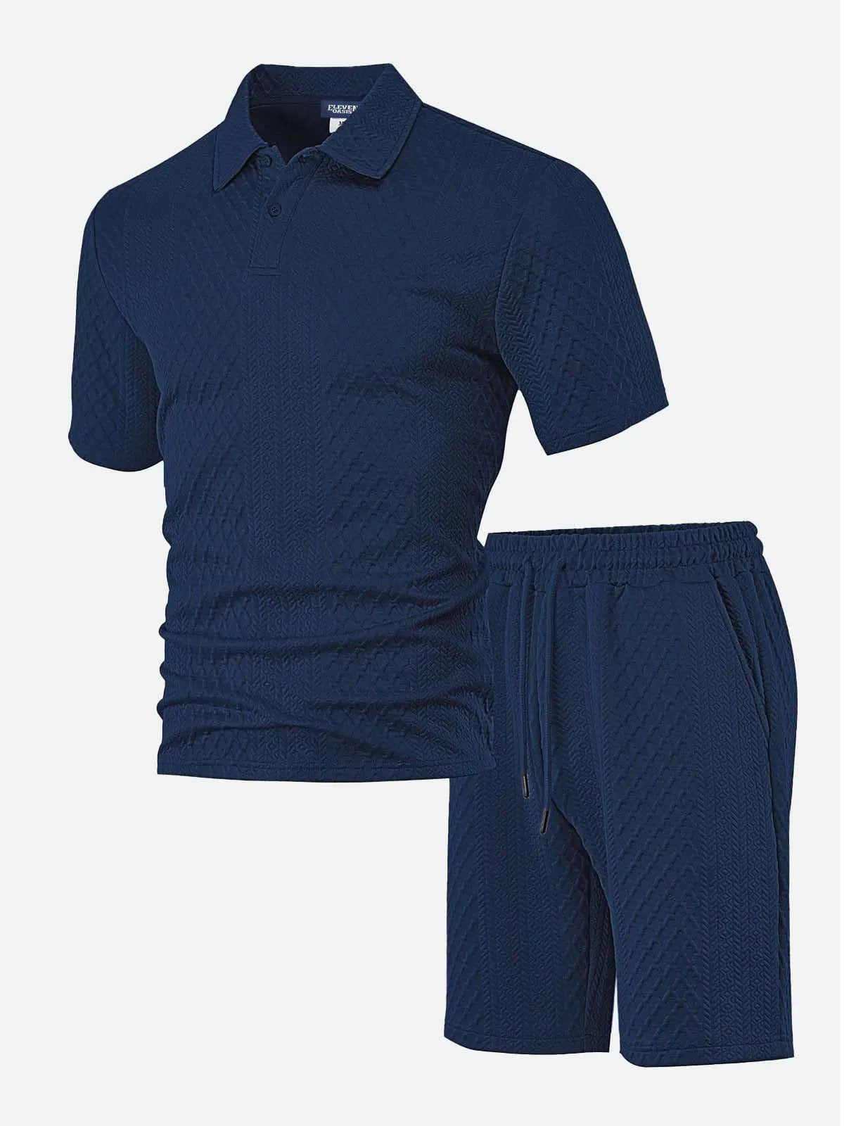Men's Textured Jacquard Polo Short Set ElevenOasis