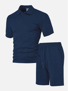 Men's Textured Jacquard Polo Short Set ElevenOasis