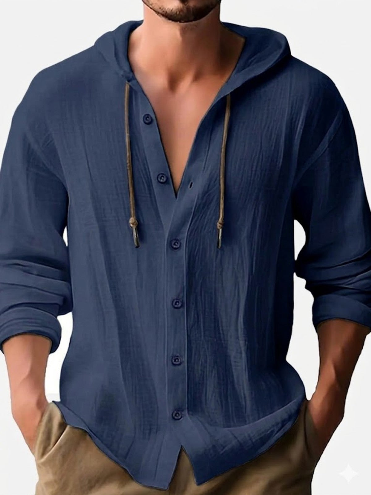 Men's Linen Blend Hooded Long Sleeve Shirt ElevenOasis