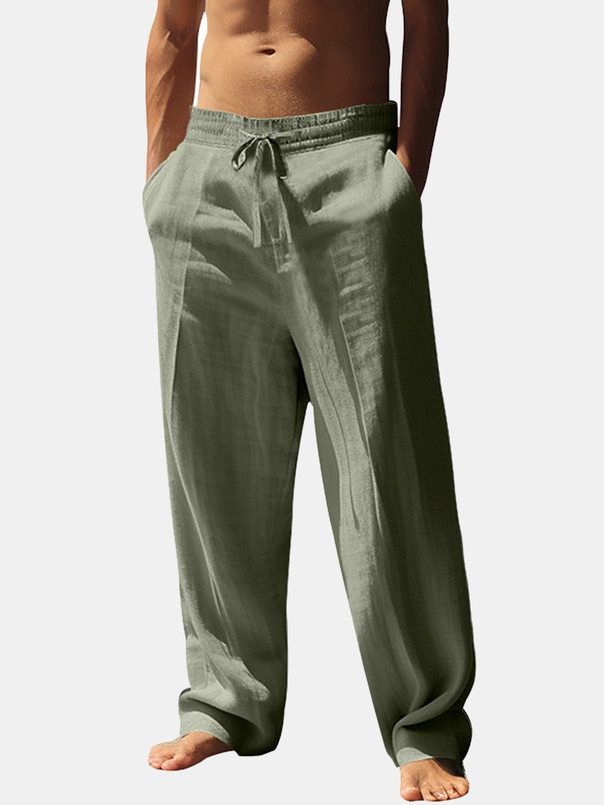 Men’s Solid Color Linen Elastic Waist Wide Leg Pants Vacation Effortless Lounge Wear Eleven Oasis