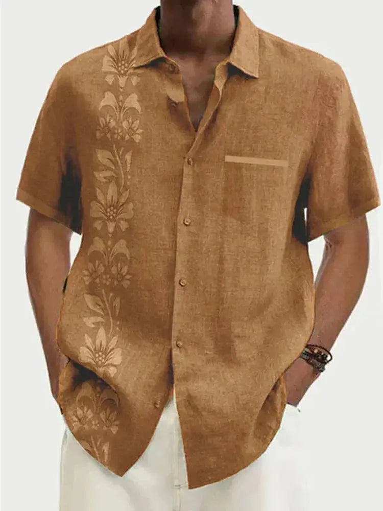 Unilateral Striped Flower Men's Short Sleeve Tops ElevenOasis
