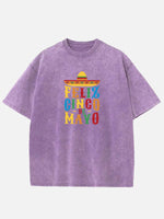 Feliz Cinco de Mayo Colorful Sombrero Acid Wash Cotton T-Shirt Eleven Oasis
