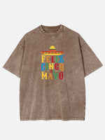 Feliz Cinco de Mayo Colorful Sombrero Acid Wash Cotton T-Shirt Eleven Oasis