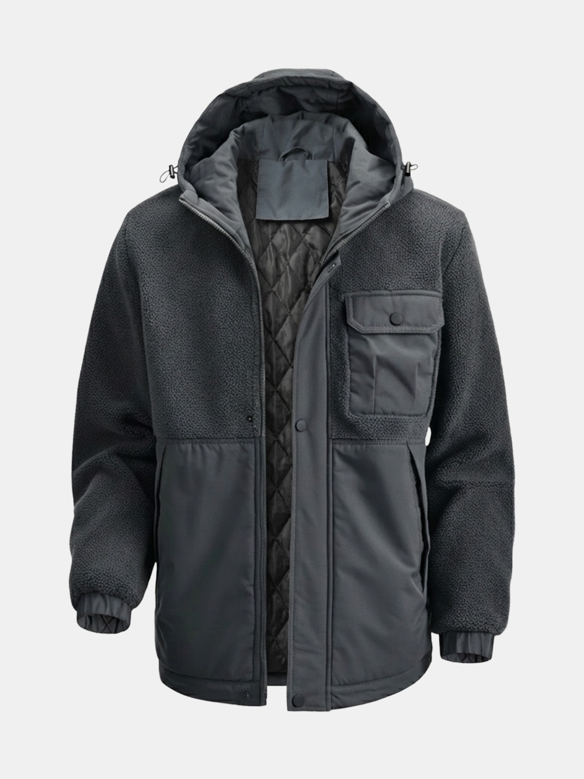 Men's Sherpa-Panel Hooded Puffer Jacket with Chest Pocket Eleven Oasis