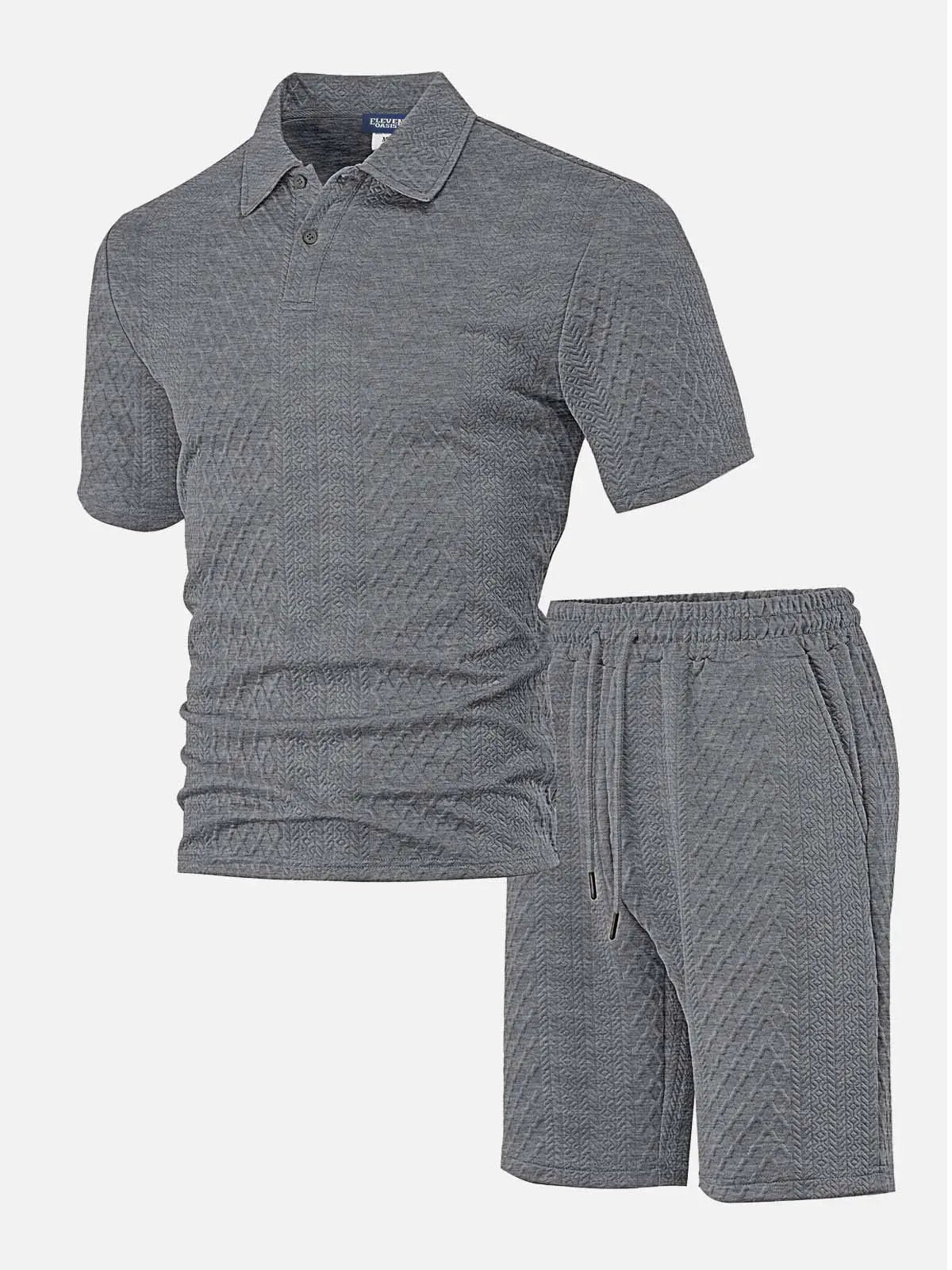 Men's Textured Jacquard Polo Short Set ElevenOasis