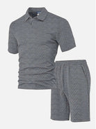 Men's Textured Jacquard Polo Short Set ElevenOasis